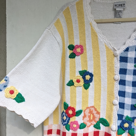 VINTAGE crochet floral grandma knit cardigan - Picture 6 of 9